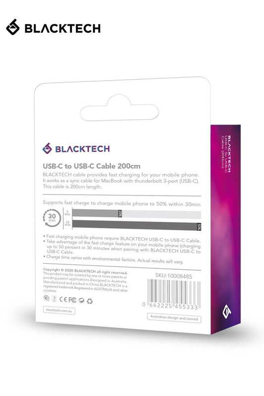 BLACKTECH USB-C To USB-C 65W Fast Charging Cable 200cm - White