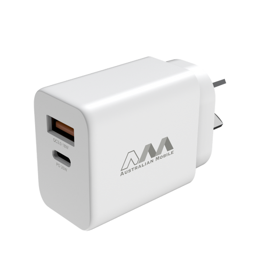 Australian Mobile AMC02 USB-C + USB-A 20W PD QC3.0 Adapter With Smart IC - (SAA APPROVED Australia Safety Product)