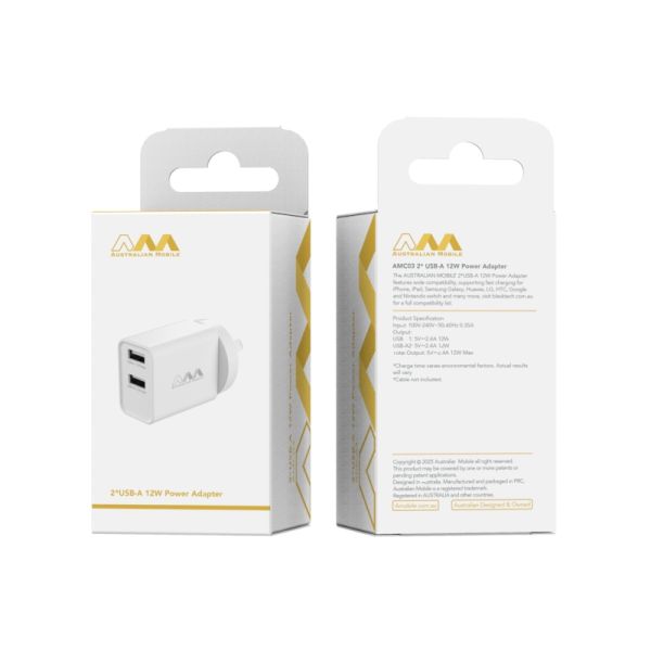 Australian mobile AMC03 USB-A 12W Power Adapter - White (SAA APPROVED Australia Safety Product)