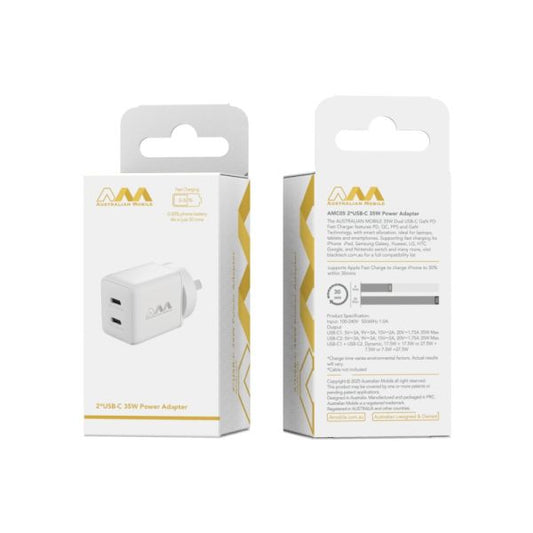 Australian mobile AMC05 35W 2C Power Adapter - White (SAA APPROVED Australia Safety Product)