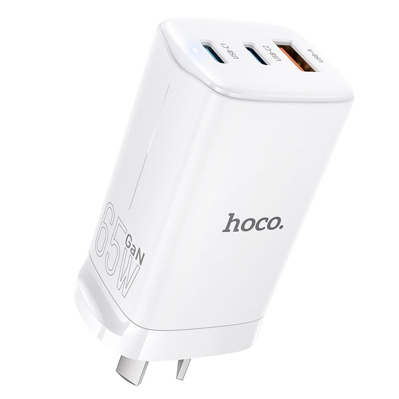 hoco. DNU5 Power GaN PD65W three-port(2C1A) charger(AU) With Smart IC - White