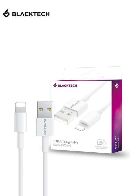 BLACKTECH USB-A To Lightning Fast Charging Cable 100cm - White