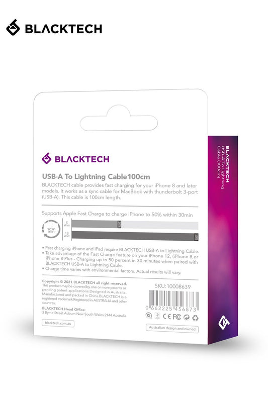 BLACKTECH USB-A To Lightning Fast Charging Cable 200cm - White