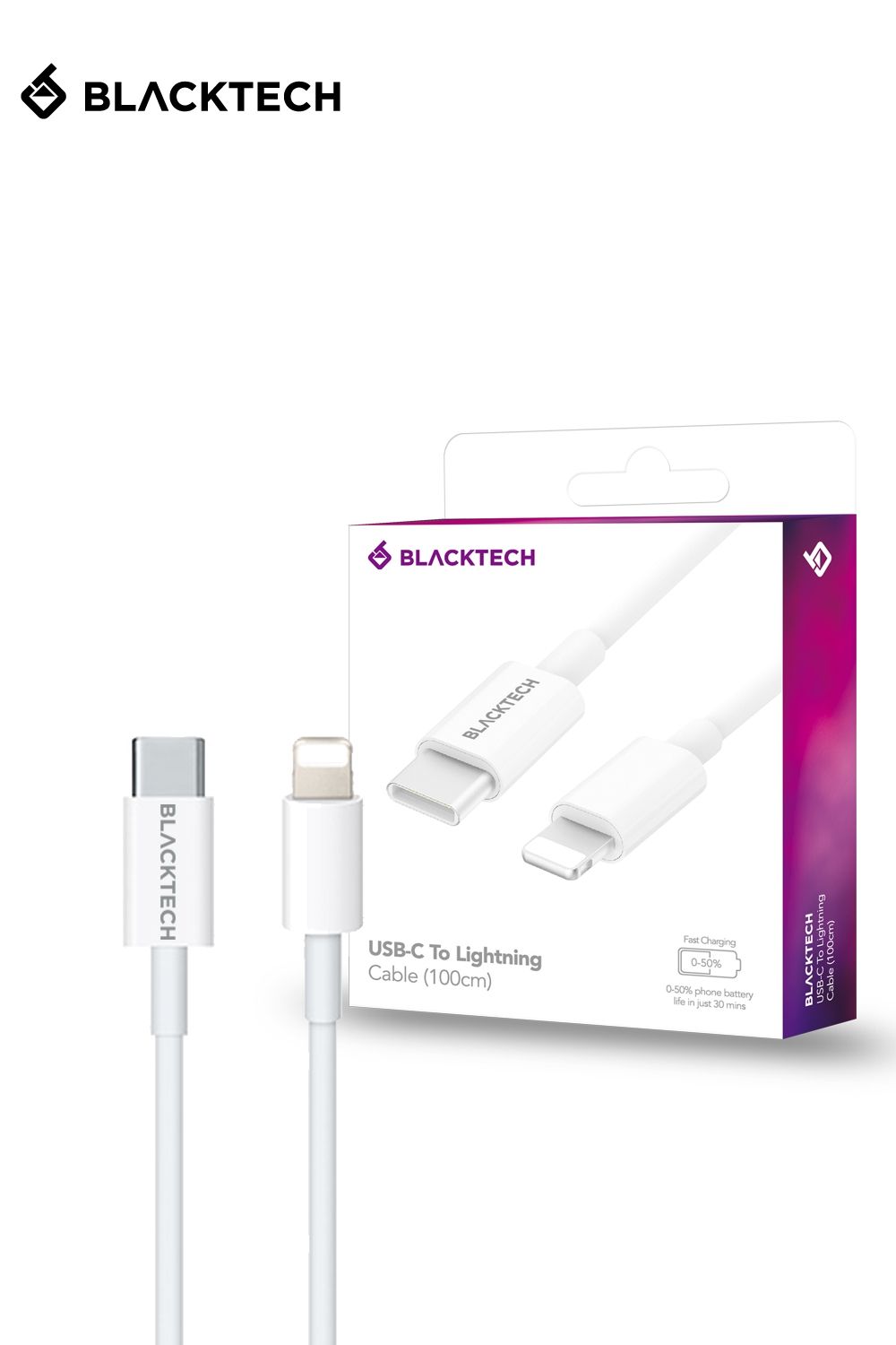 BLACKTECH USB-C To Lightning PD Fast Charging Cable 100cm - White