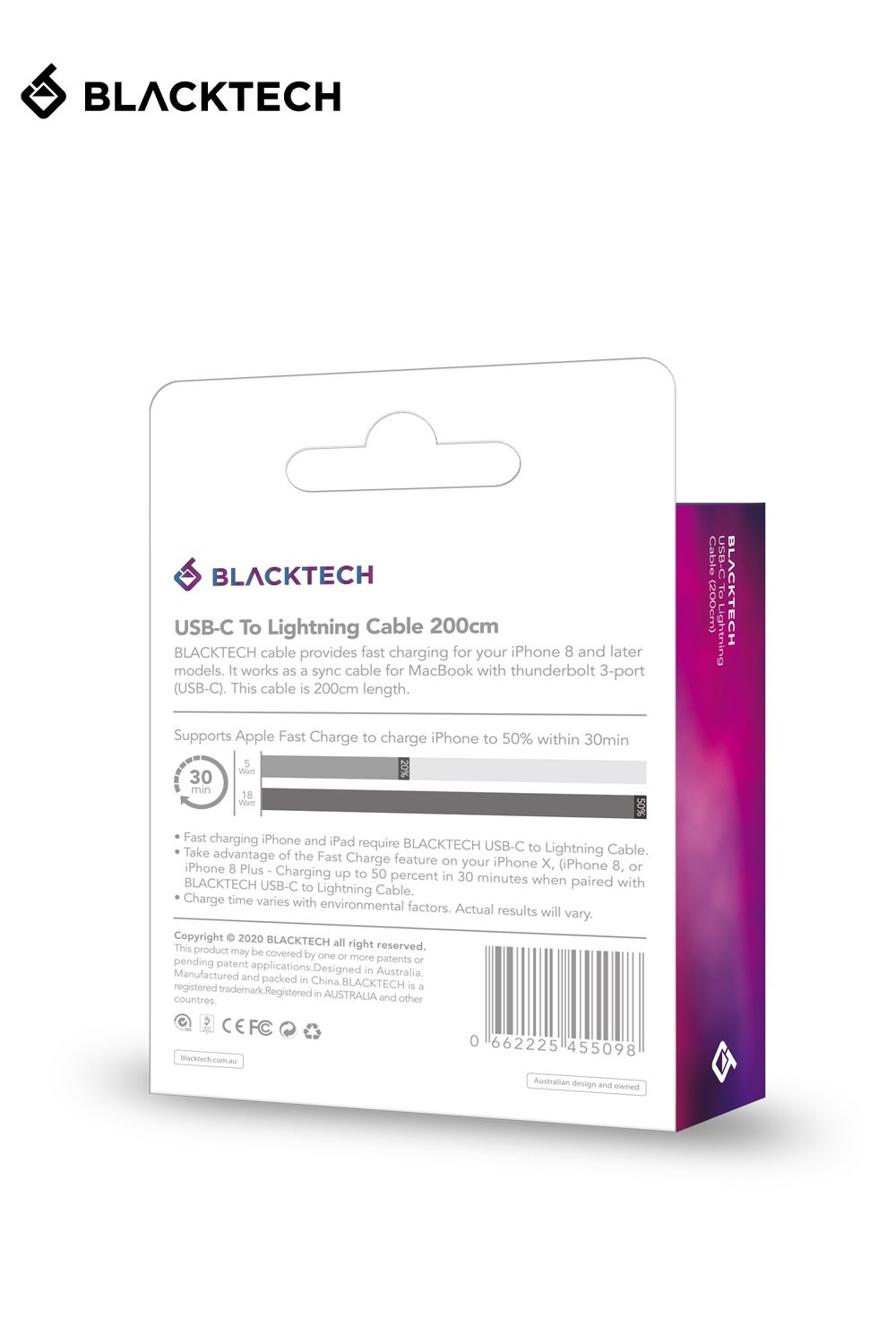 BLACKTECH USB-C To Lightning PD Fast Charging Cable 200cm - White